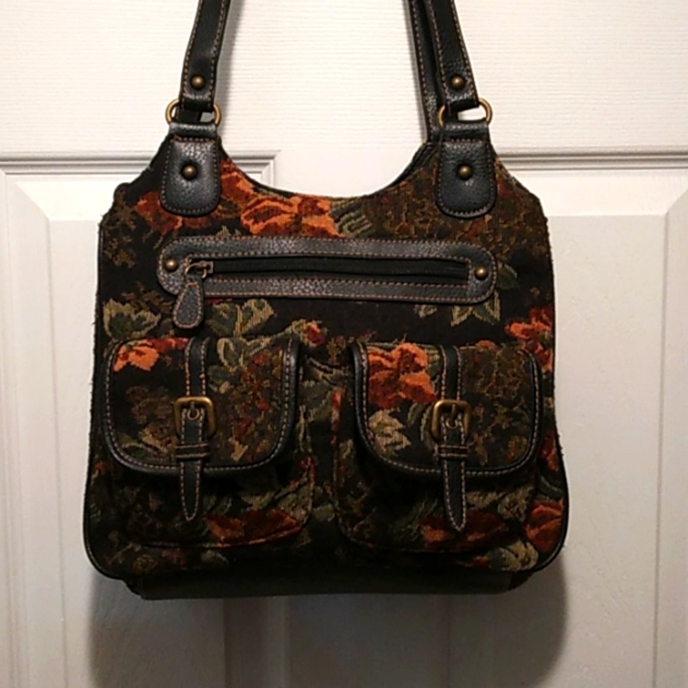 Ladies black floral pattern Bag, Sz Large
